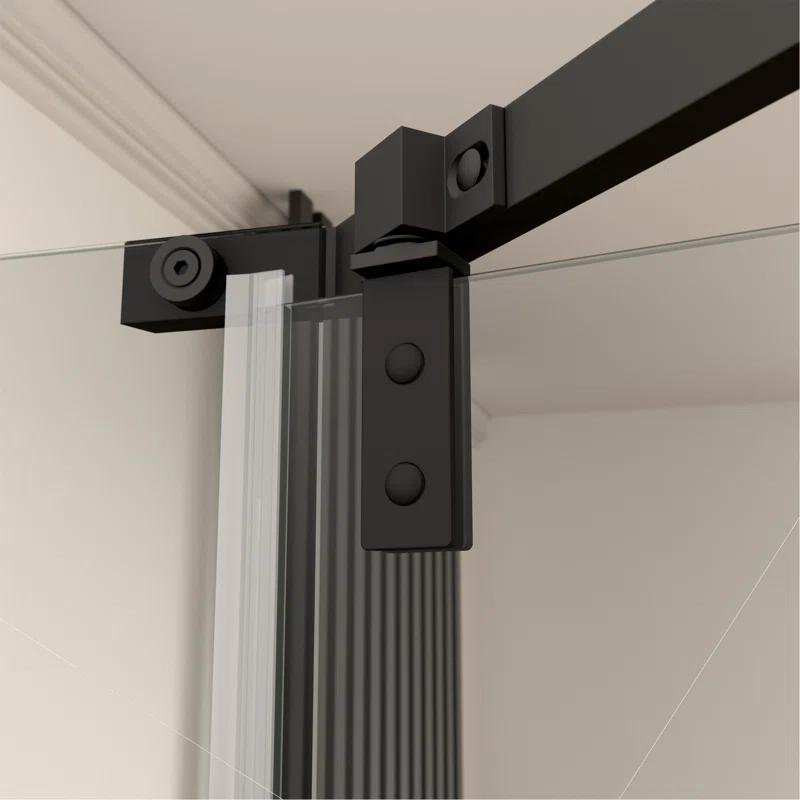 BARONAGE 34.75" W x 72" H Frameless Pivot Tub Door , 1/4" (6mm) Tempered Glass, Neo-Angle Pivot Shower Enclosure Water Repellent  Shower Door，Matte Black