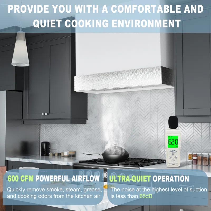 Akicon Stainless Steel 600 CFM Ducted (Vented) Wall Mounted Required Range Hood