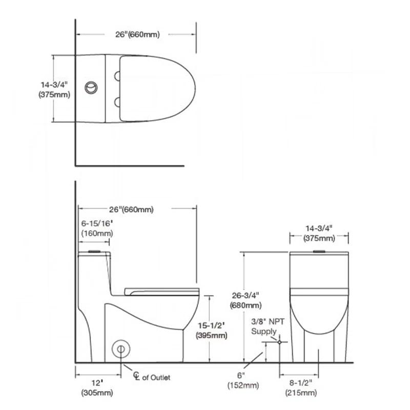 1.1/1.6 GPF Elongated Comfort Height Super Quite Flushing Floor Mounted One-Piece Toilet