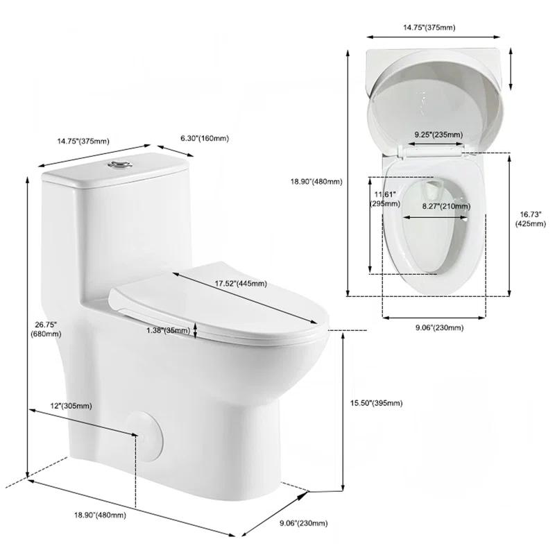 1.1/1.6 GPF Elongated Comfort Height Super Quite Flushing Floor Mounted One-Piece Toilet