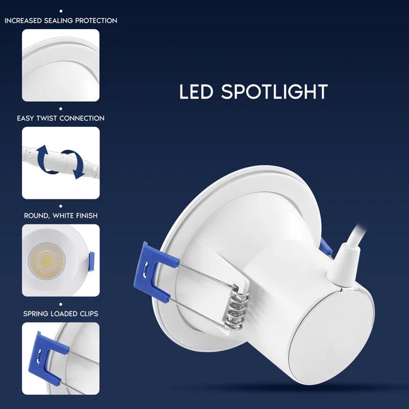 Luxrite 3 Inch LED Recessed Ceiling Light J-Box 8W 5CCT 2700K/3000K/3500K/4000K/5000K 840LM Dimmable Canless Downlight, Wet Rated IC Rated ETL 12 Pack