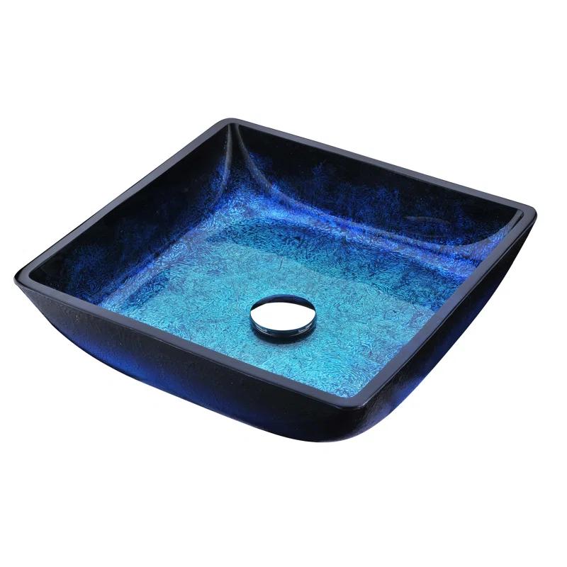 ANZZI Viace 15.13'' Blazing Blue Tempered Glass Square Bathroom Sink