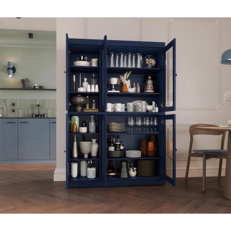 100% Solid Wood 48.5" Pantry China Cabinet with Clear Glass Doors and Adjustable Shelves