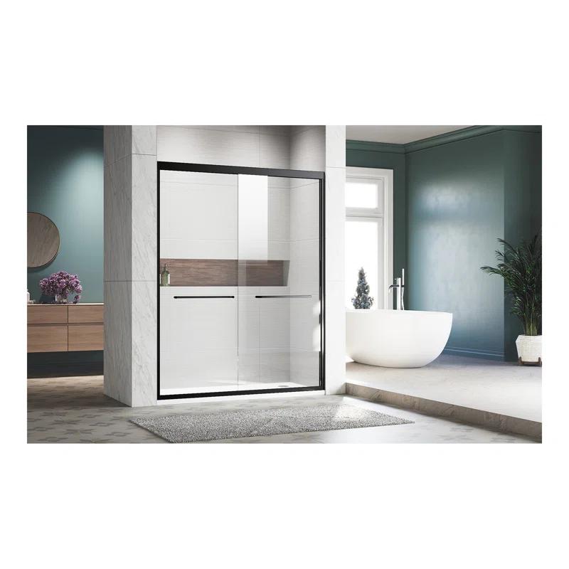 Wood Garden Sliding Shower Glass Door 44-48"W x 72"H, Adjustable Semi Frameless Shower Door, Certified Thick Clear Clear Tempered Glass, 304 Stainless Steel Handles CRASD04-LY160