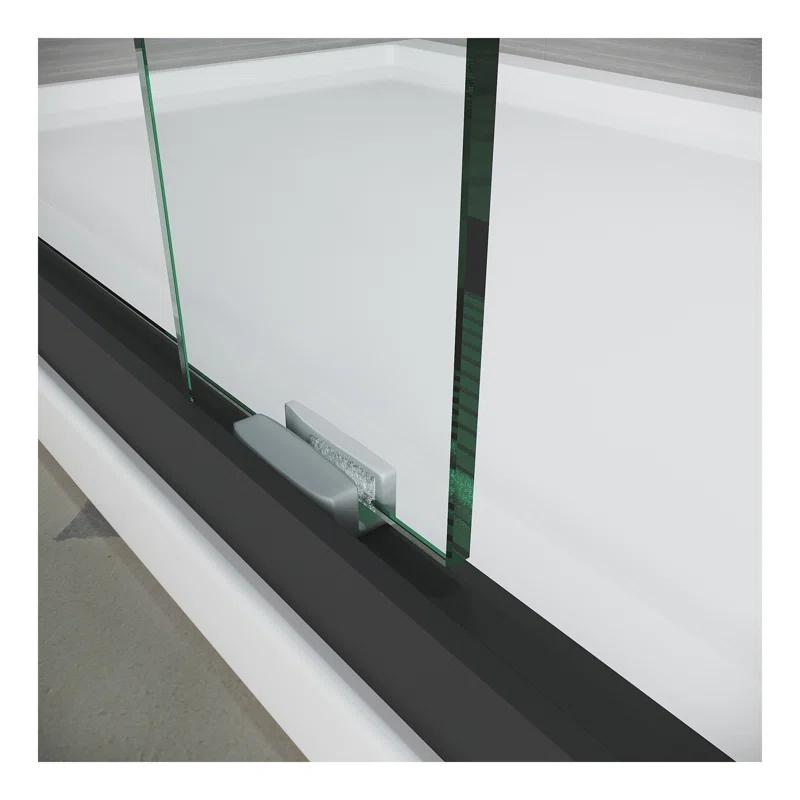 Wood Garden Sliding Shower Glass Door 44-48"W x 72"H, Adjustable Semi Frameless Shower Door, Certified Thick Clear Clear Tempered Glass, 304 Stainless Steel Handles CRASD04-LY160