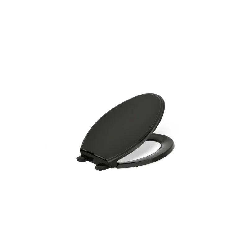Elongated Toilet Seat, Slow Soft Close, Oval(Oblong) Toilet Seat For Elongated Toilets, Quiet-Close Lid And Seat, Easy To Install And Clean, Never Loosen, Black(18.5)
