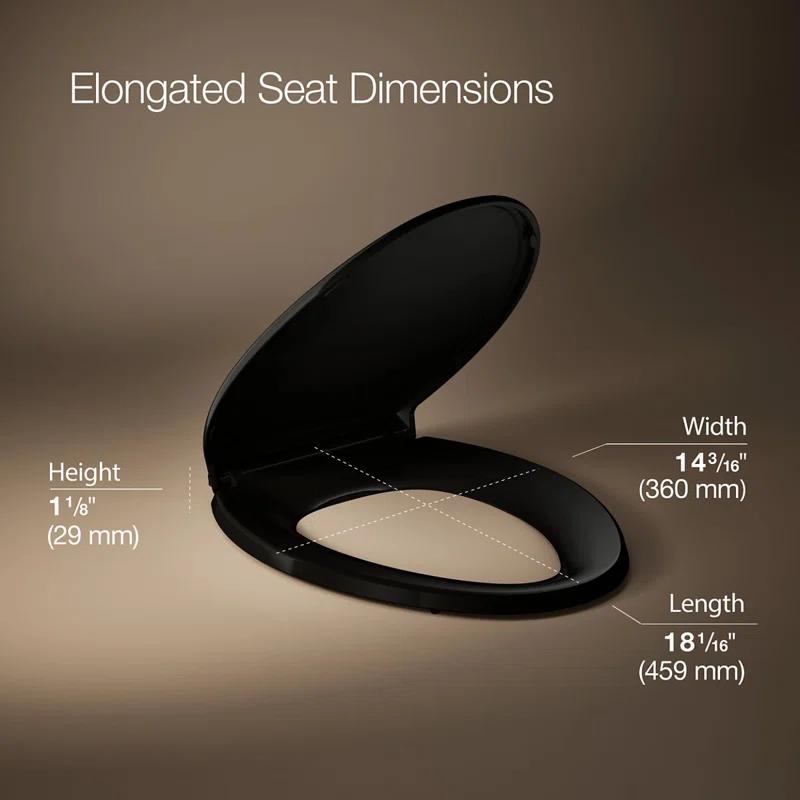 Elongated Toilet Seat, Slow Soft Close, Oval(Oblong) Toilet Seat For Elongated Toilets, Quiet-Close Lid And Seat, Easy To Install And Clean, Never Loosen, Black(18.5)