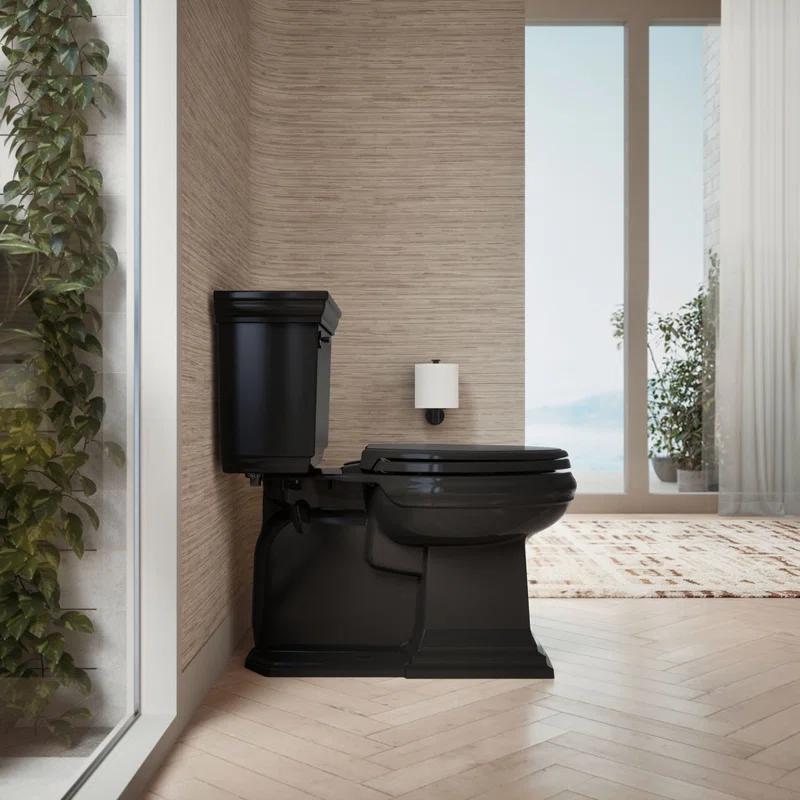 Elongated Toilet Seat, Slow Soft Close, Oval(Oblong) Toilet Seat For Elongated Toilets, Quiet-Close Lid And Seat, Easy To Install And Clean, Never Loosen, Black(18.5)