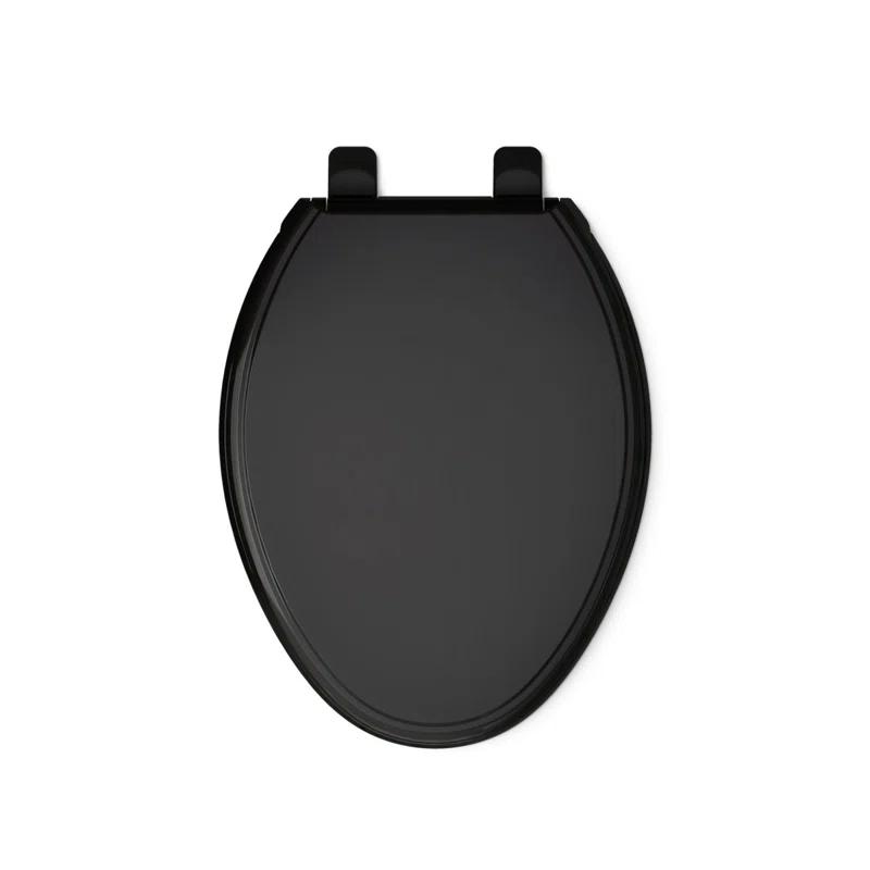 Elongated Toilet Seat, Slow Soft Close, Oval(Oblong) Toilet Seat For Elongated Toilets, Quiet-Close Lid And Seat, Easy To Install And Clean, Never Loosen, Black(18.5)