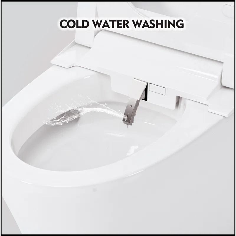 Smart Toilet Bidet Combo With Self-Cleaning Nozzle,Upmarket Compact Dual Flush Toilet 1/1.28 GPF,Tank Less Toilet With Foot Sensor Flush,White Night Light,Knob Control,Power Outage Flushing,Soft Close
