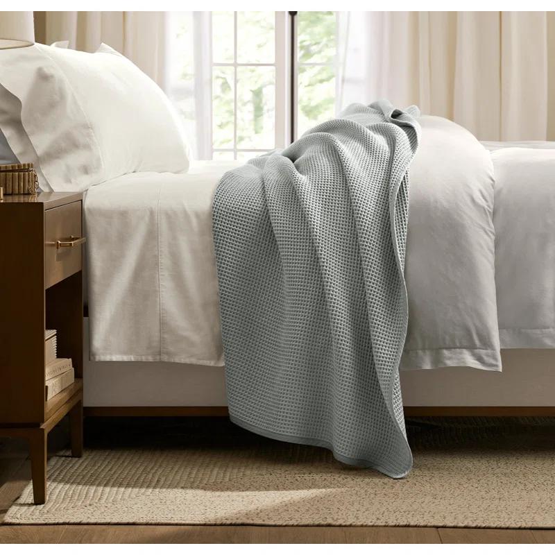 BOLL & BRANCH Waffle Bed Blanket - Twin, Shore - Luxury 100% Organic Cotton - Soft, Lightweight and Breathable - Textured Waffle Weave Design