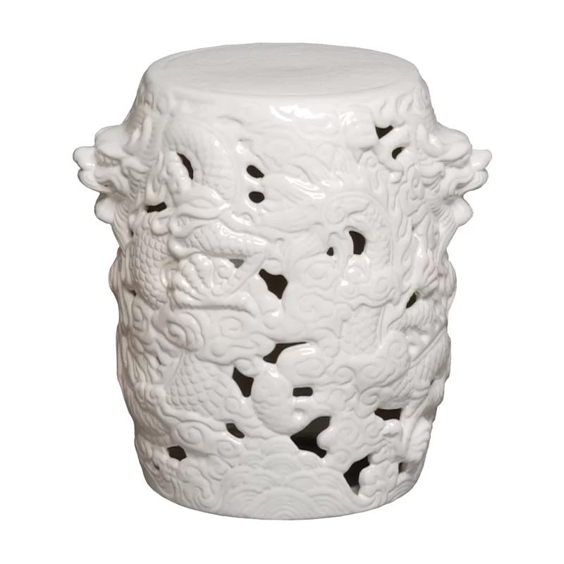 Emissary Dragon White Ceramic Garden Stool - Versatile Outdoor Accent