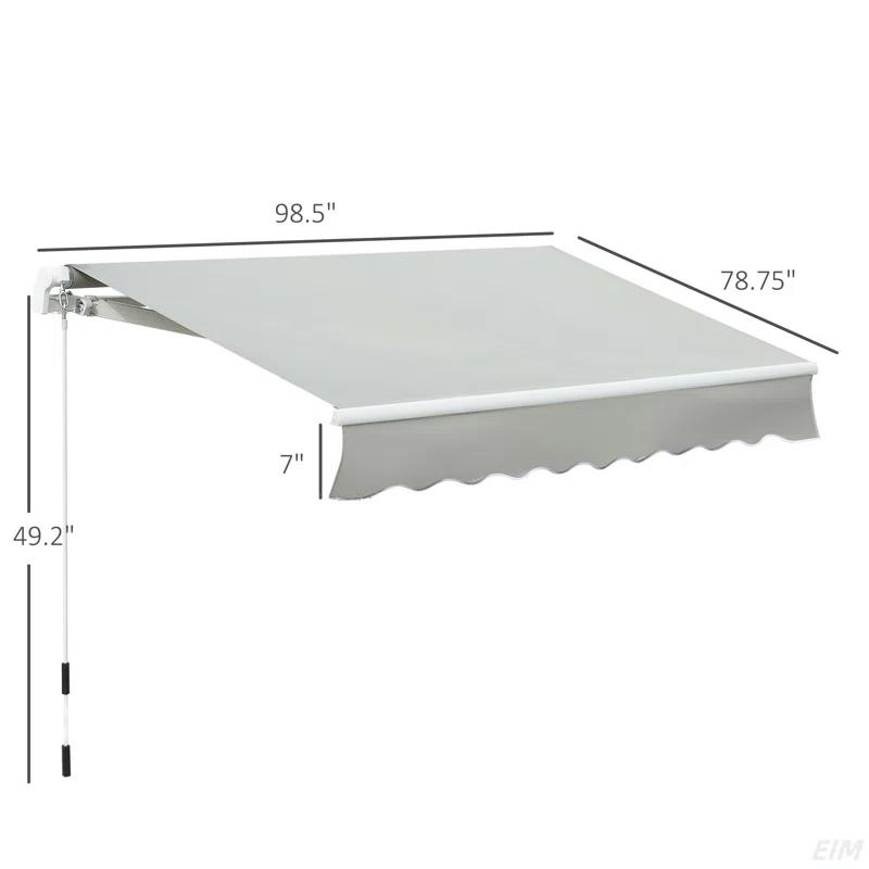 8' X 7' Patio Retractable Awning, Manual Exterior Sun Shade Deck Window Cover, Grey