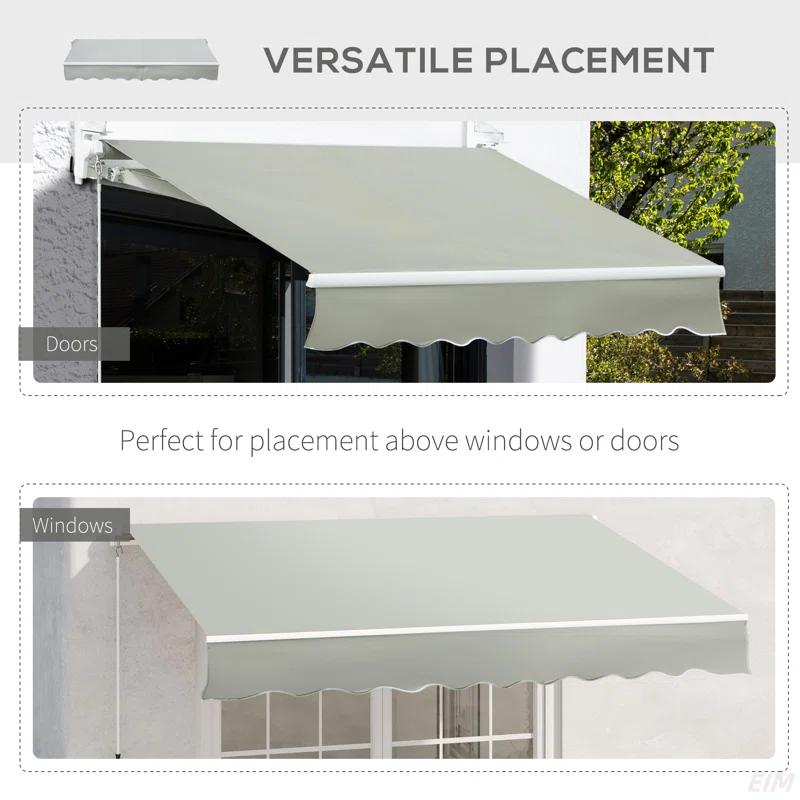 8' X 7' Patio Retractable Awning, Manual Exterior Sun Shade Deck Window Cover, Grey