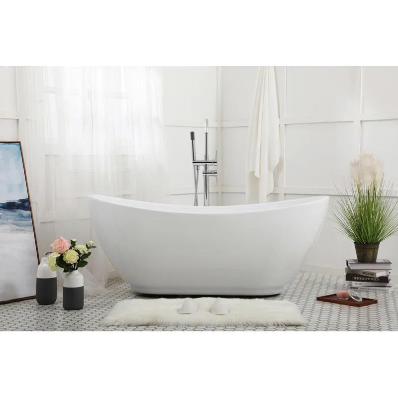 Elegant Kitchen and Bath 62 Inch Soaking Bathtub in Glossy White