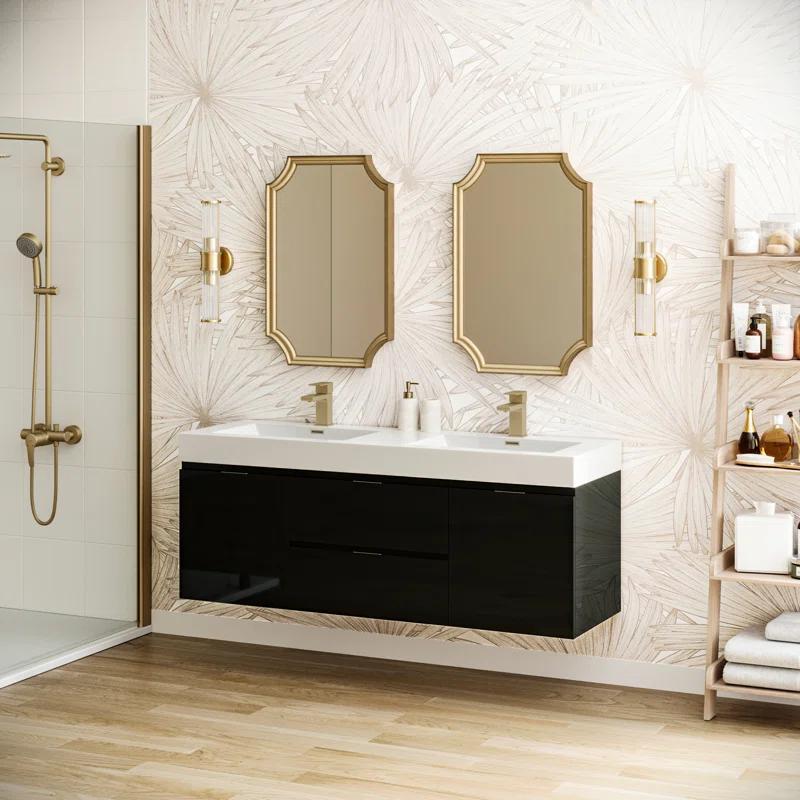 Valencia 60" Wall Mount Double Sink Bathroom Vanity with Top and Sinks (Faucets Not Included)