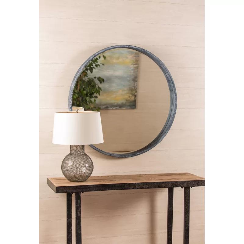 Aged Gray Round Wood Wall Mirror