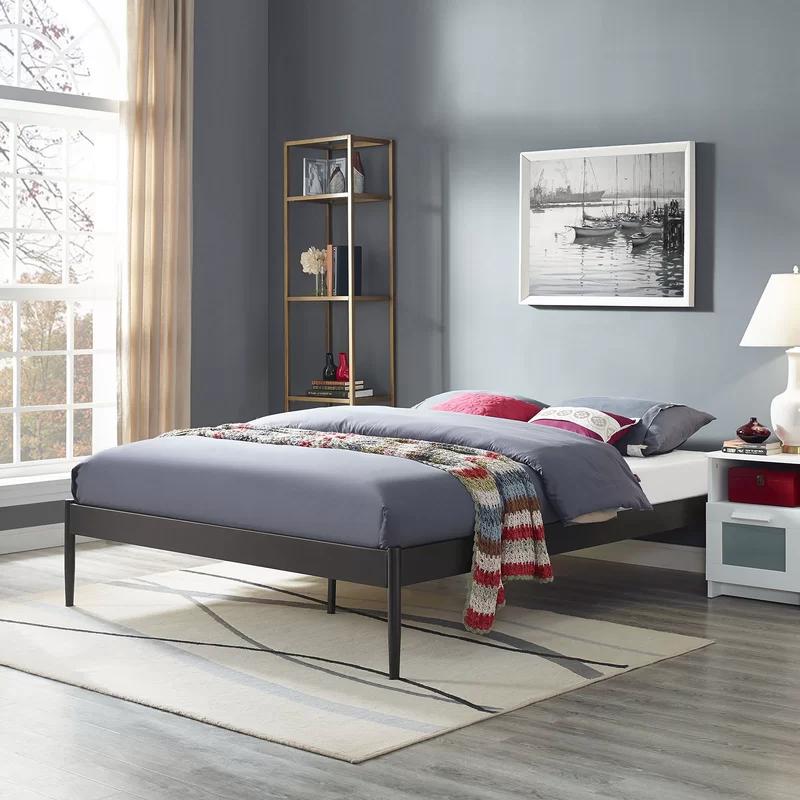 Elsie King-Sized Brown Metal Frame Bed with Upholstered Slats