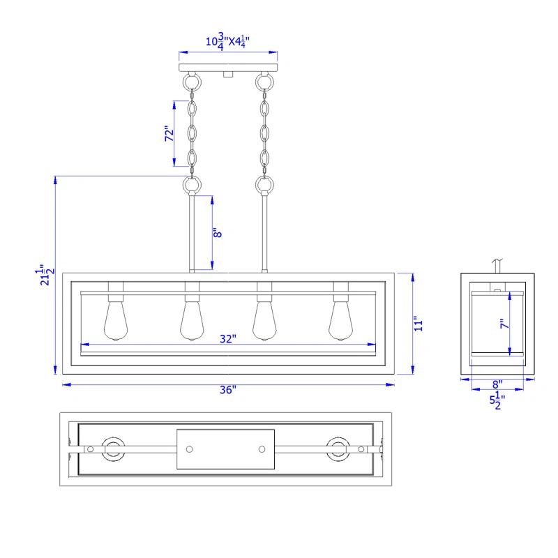 4 - Light Dimmable Kitchen Island Square / Rectangle Chandelier