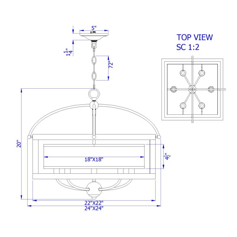 6 - Light Dimmable Lantern Square / Rectangle Chandelier