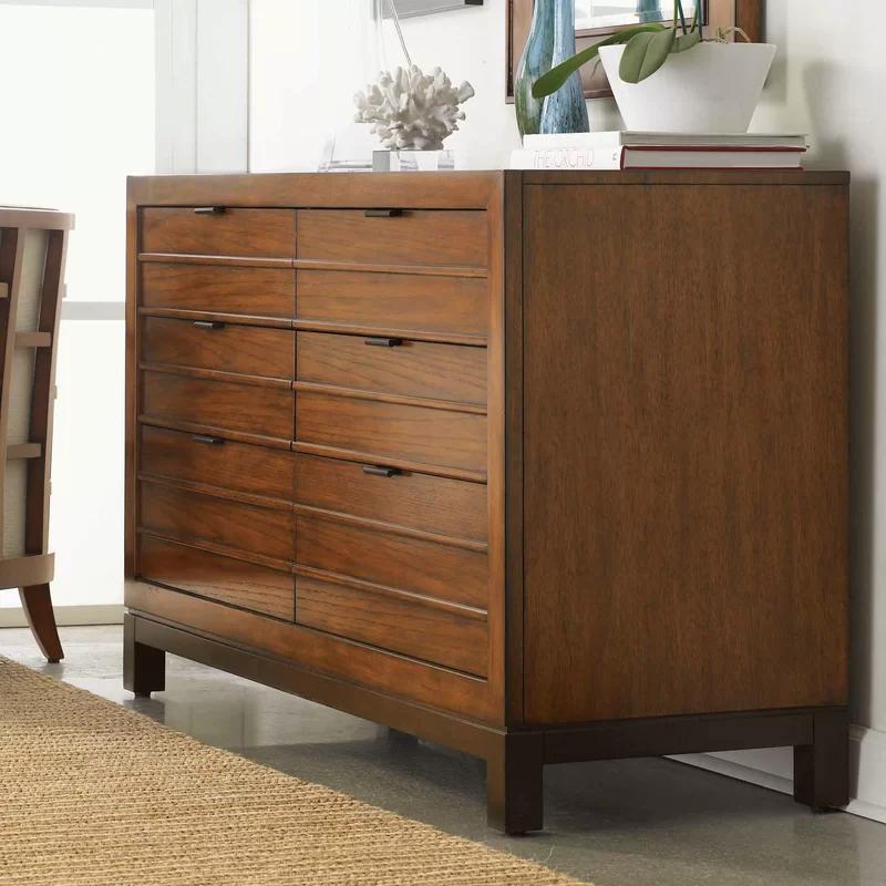 Transitional Brown 56" Horizontal Dresser with Dovetail Drawers