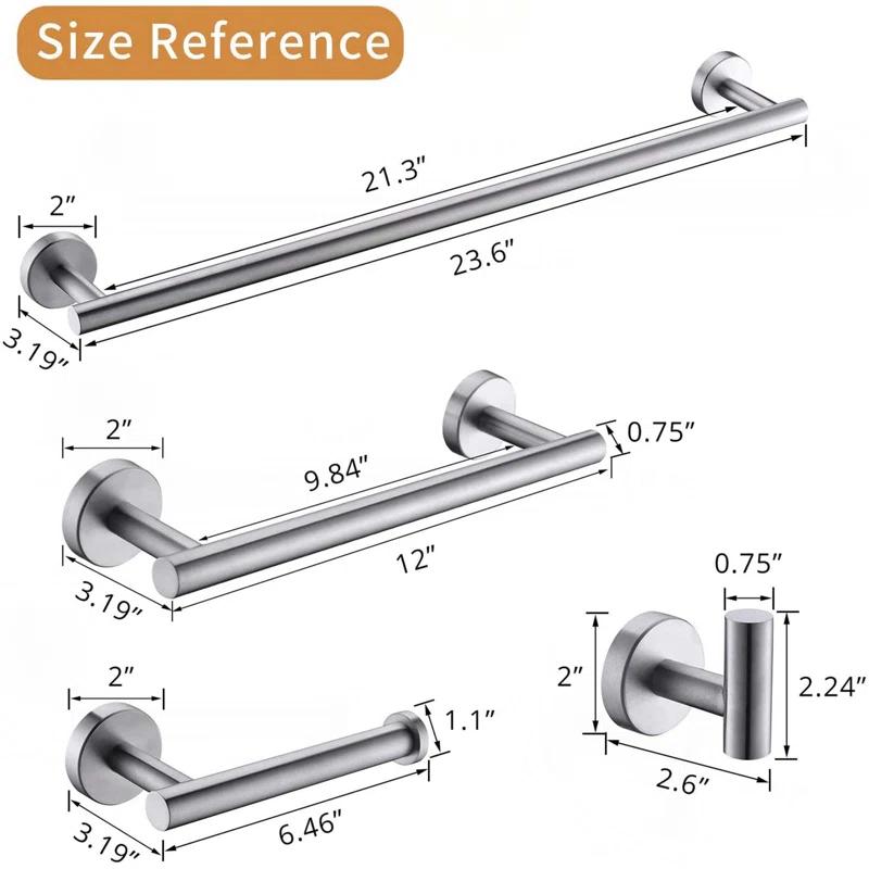 4-Pieces Bathroom Accessories Set, Stainless Steel Bathroom Hardware Set, Bath Towel Bar Set, Towel Racks For Bathroom Wall Mounted.