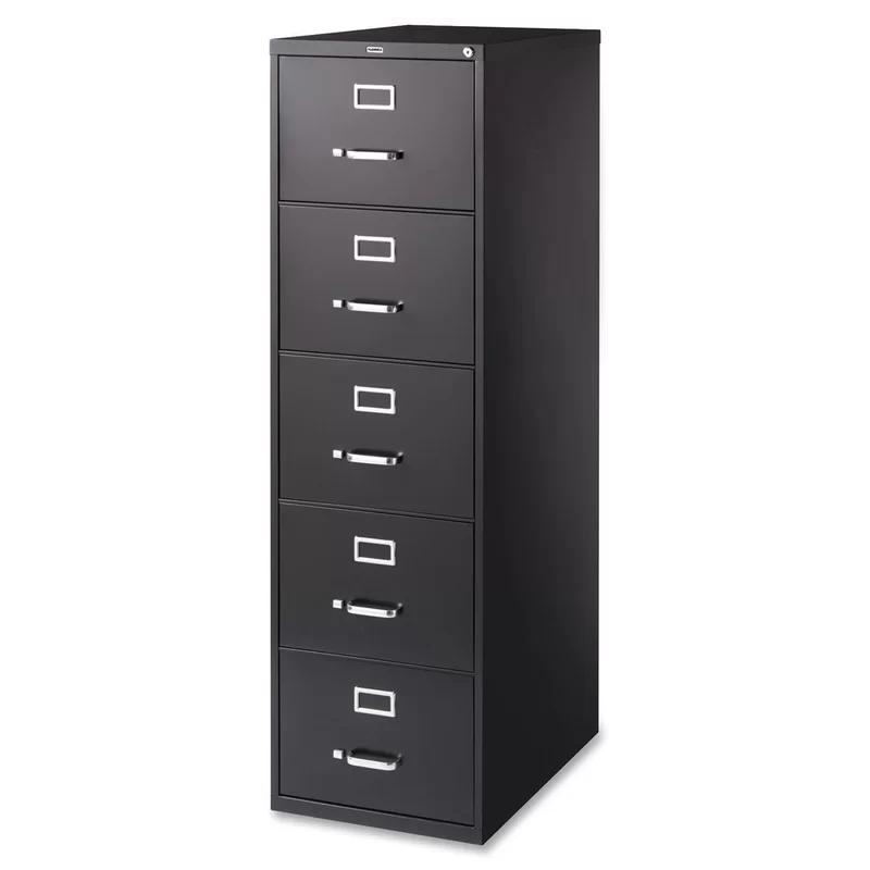 Lockable 5-Drawer Legal Size Vertical Steel File Cabinet in Black
