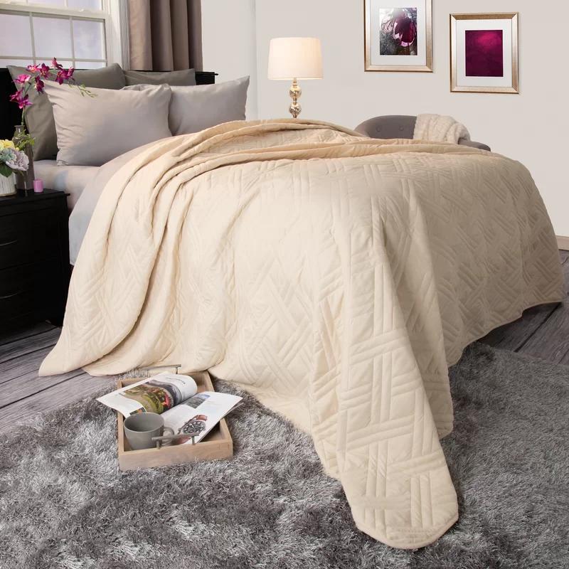 Ivory Microfiber Twin Quilted Coverlet for Adults