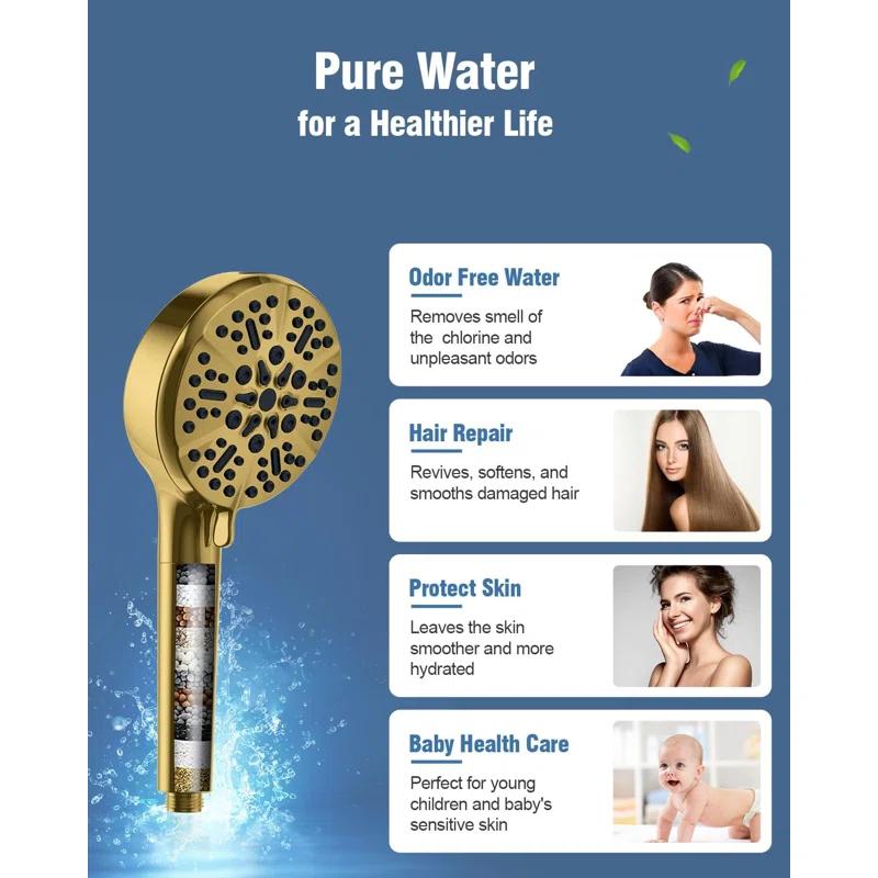 6-Mode Luxury Filtered Handheld Shower Head Set With Adjustable Bracket And Long Hose
