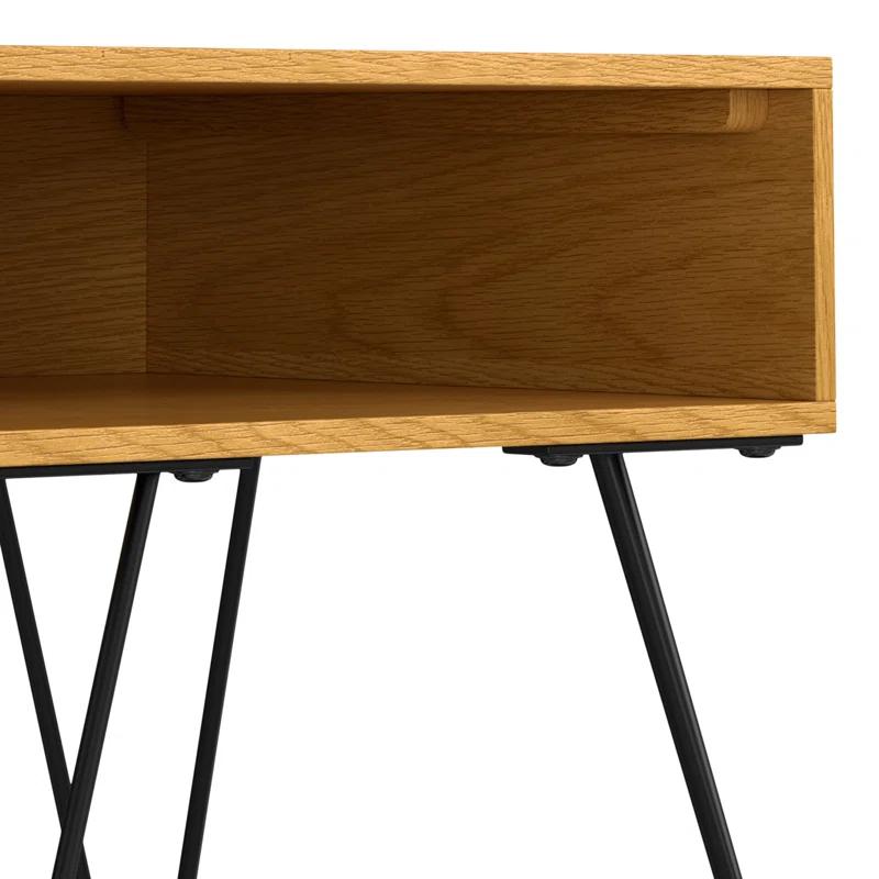 Hunter 22"W Solid Wood Industrial Square End Table with Hairpin Legs and Open Storage