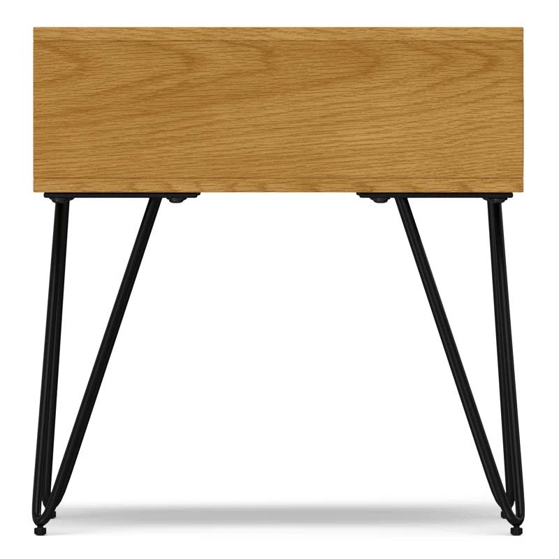 Hunter 22"W Solid Wood Industrial Square End Table with Hairpin Legs and Open Storage