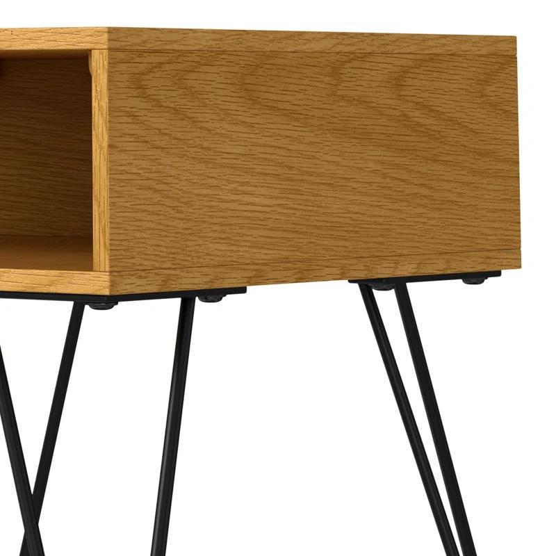 Hunter 22"W Solid Wood Industrial Square End Table with Hairpin Legs and Open Storage