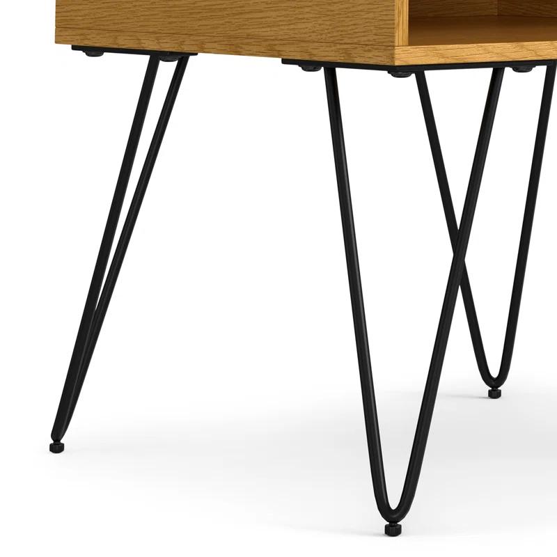 Hunter 22"W Solid Wood Industrial Square End Table with Hairpin Legs and Open Storage