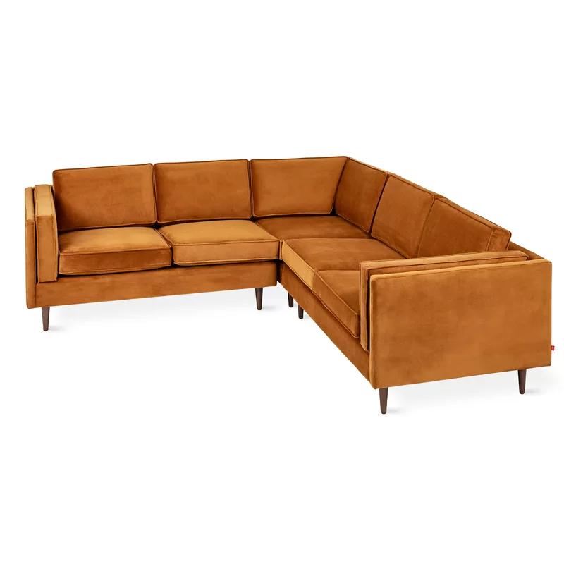 Mid-Century Velvet Rust Bi-Sectional with Tapered Wood Legs