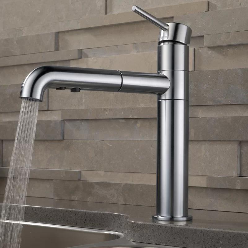 Sleek 12.5" Stainless Steel Pull-Out Spray Kitchen Faucet