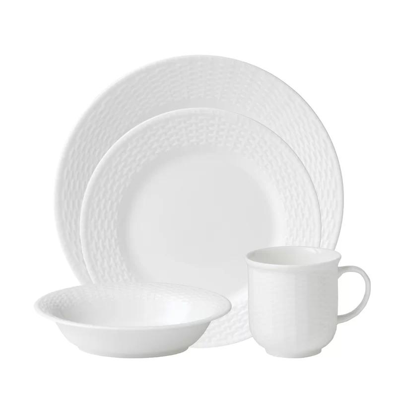 Elegant White Porcelain 4-Piece Fine China Place Setting