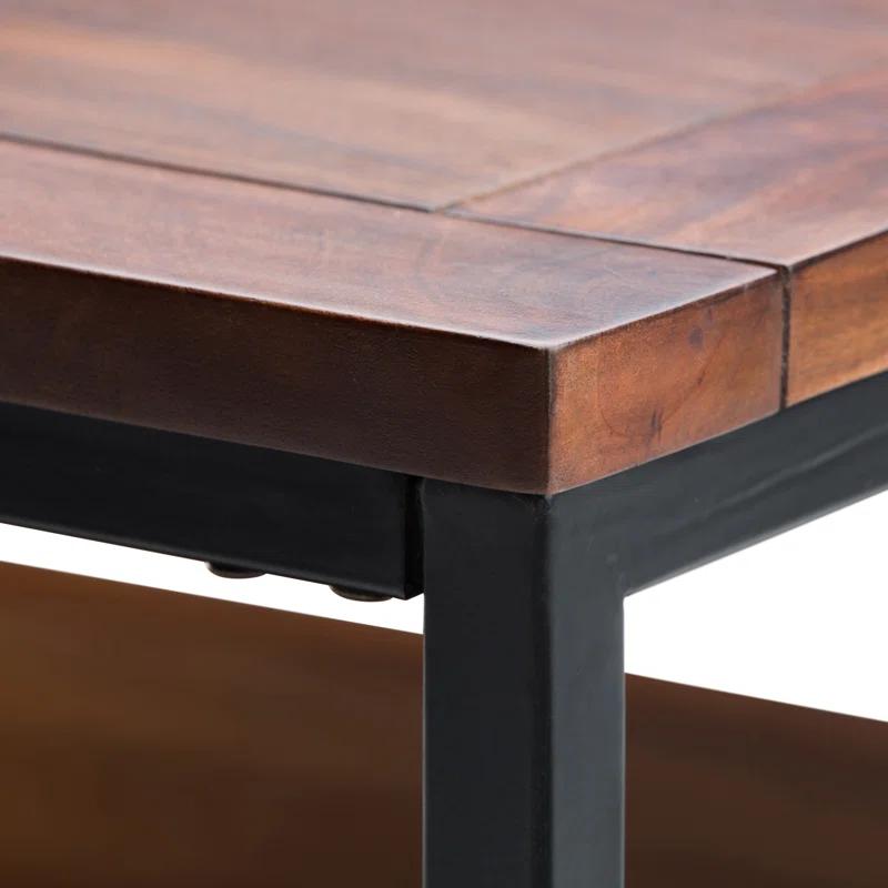 Simpli Home Skyler 34"W Solid Mango Wood Industrial Square Coffee Table with Open Shelf and Metal Frame