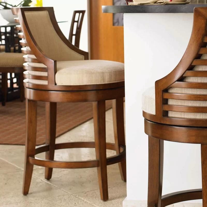 Transitional Woven Cream Leather Swivel Counter Stool
