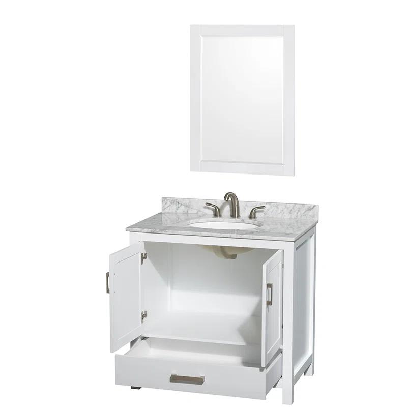 Wyndham Collection Sheffield 36" Freestanding Single Bathroom Vanity with Marble Top with 24" Mirror