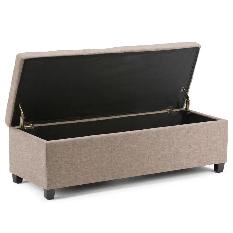 Fawn Brown Polyester Rectangular Storage Ottoman with Edge Stitching