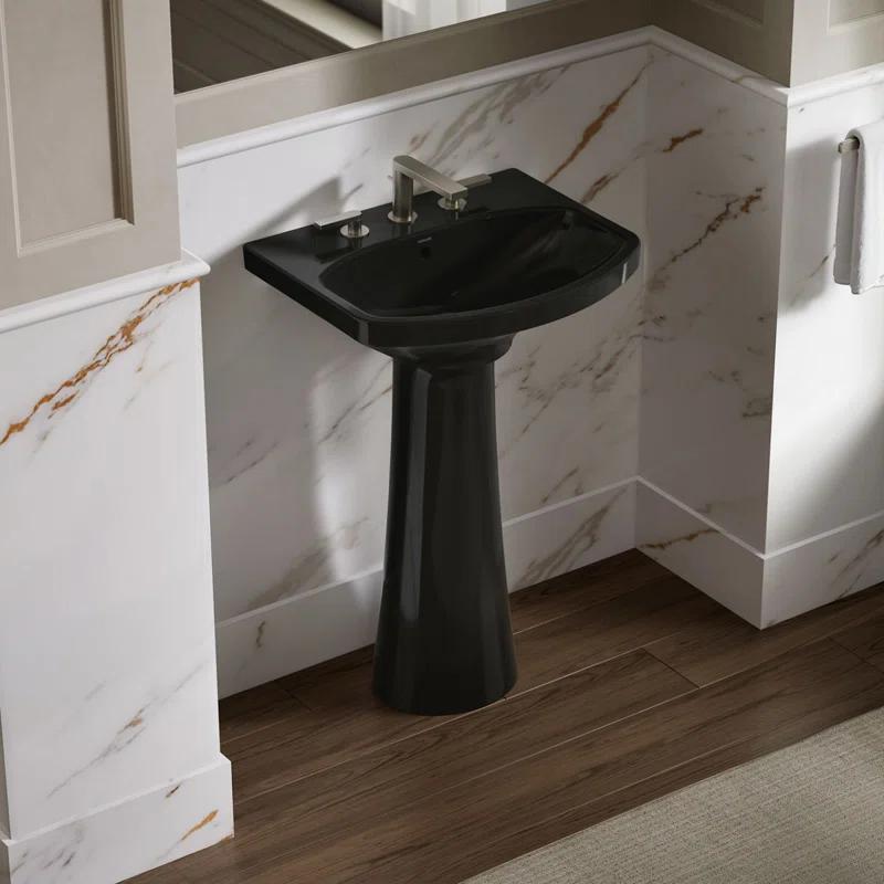 Cimarron® 26.81" Vitreous China U-Shape Pedestal Bathroom Sink with Overflow