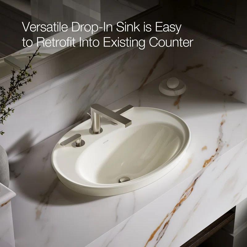 Serif® Ceramic Oval Drop-In Bathroom Sink with Overflow