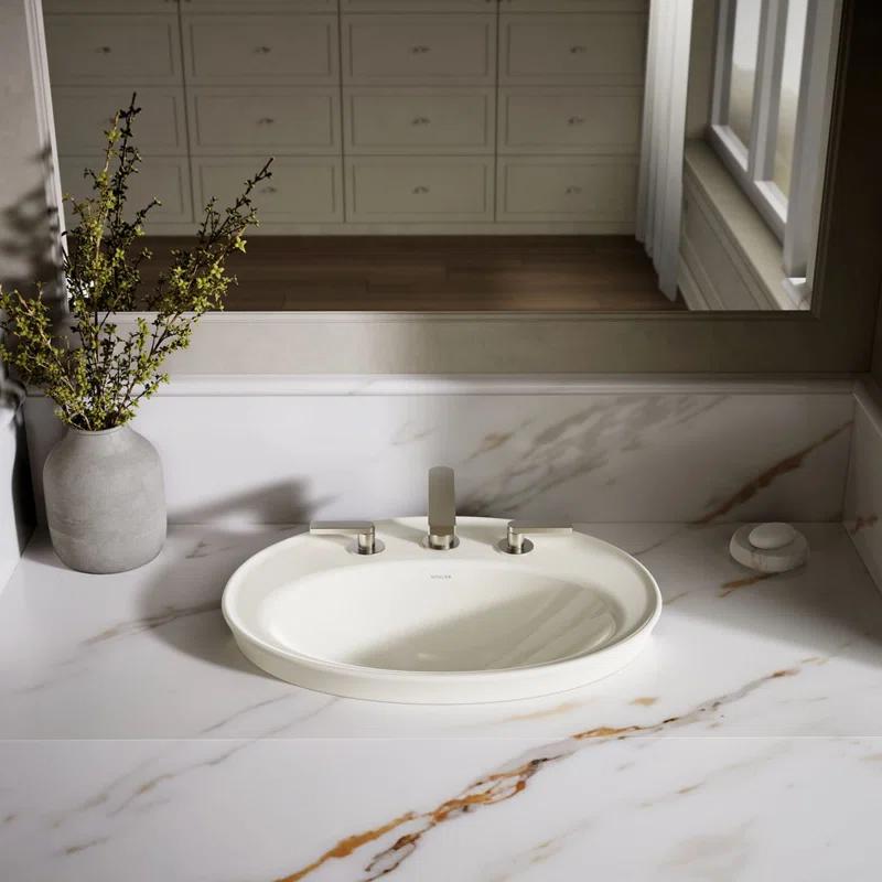 Serif® Ceramic Oval Drop-In Bathroom Sink with Overflow