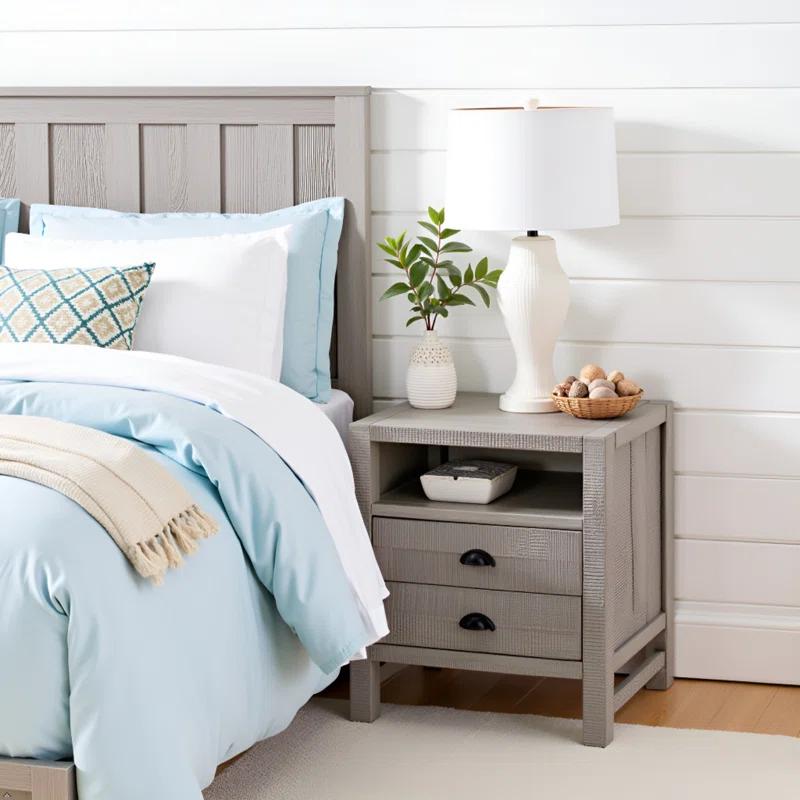 Windsor 2-Drawer Wood Nightstand for Kids Bedroom - Rustic Painted Finish, Metal Glides, Open Shelf Storage, Pine Wood Construction, 22 in. W x 17 in. D x 25 in. H, Distressed Look