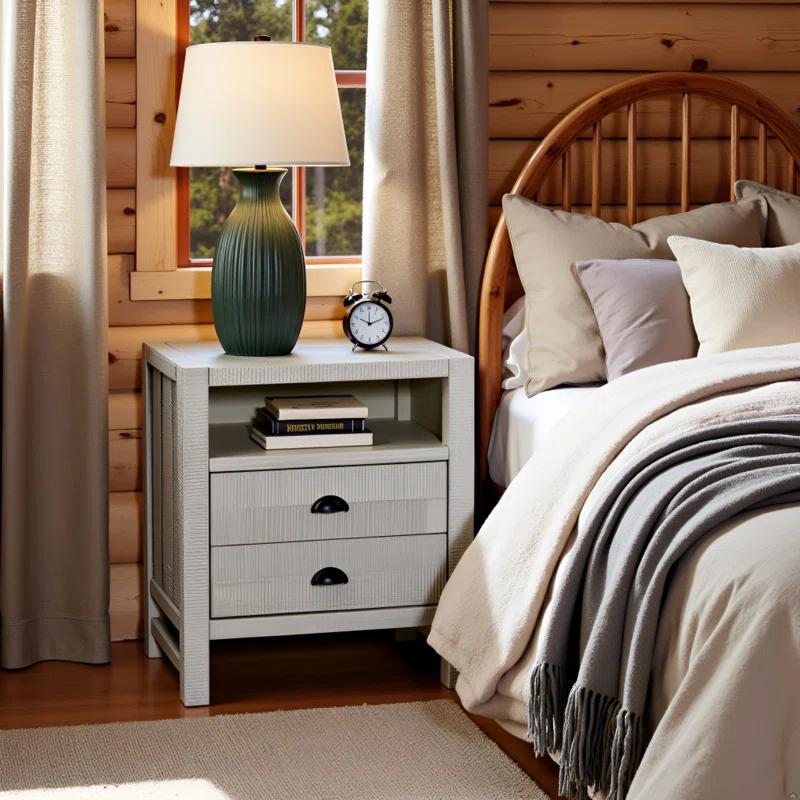 Windsor 2-Drawer Wood Nightstand for Kids Bedroom - Rustic Painted Finish, Metal Glides, Open Shelf Storage, Pine Wood Construction, 22 in. W x 17 in. D x 25 in. H, Distressed Look