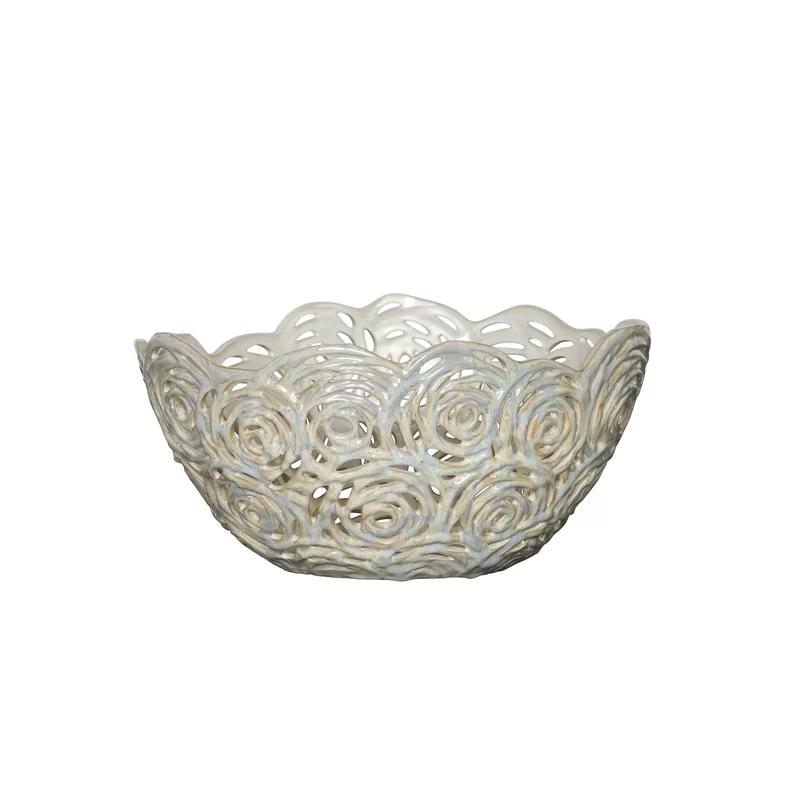 Abstract Swirl Ceramic Decorative Oval Bowl in Creamy Finish