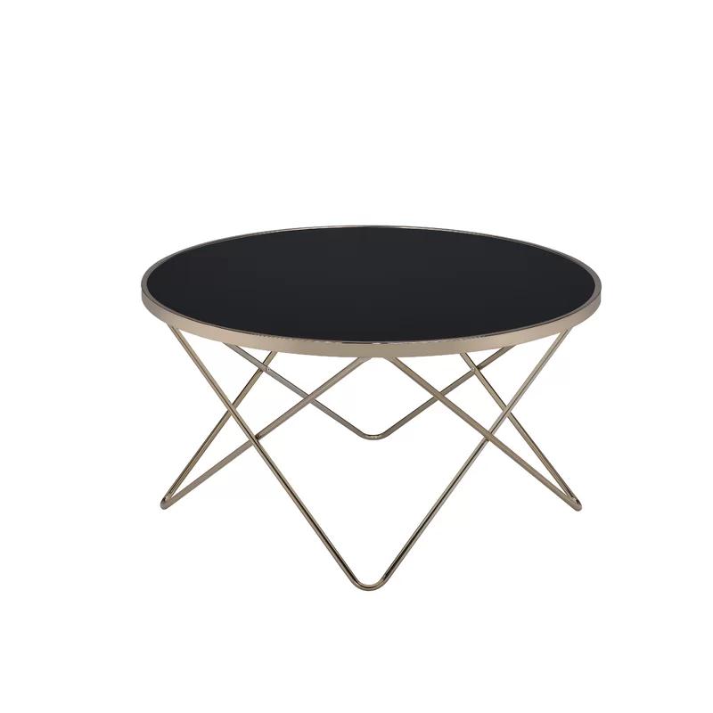 Eloise 34" Round Black Glass Coffee Table with Metal Base