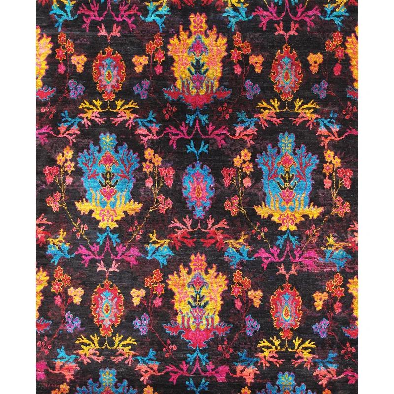 Pasargad Home Ikat 79" x 95" Sari Silk Fabric Area Rug in Multi-Color