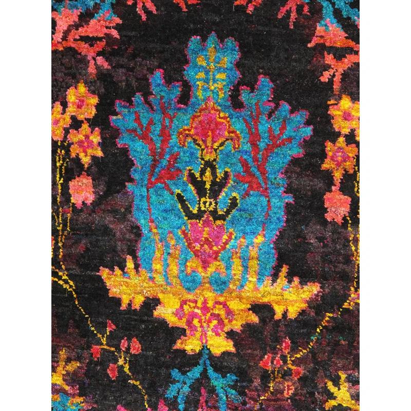 Pasargad Home Ikat 79" x 95" Sari Silk Fabric Area Rug in Multi-Color