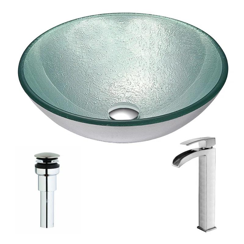 ANZZI Spirito 16.5'' Tempered Glass Circular Bathroom Sink with Faucet